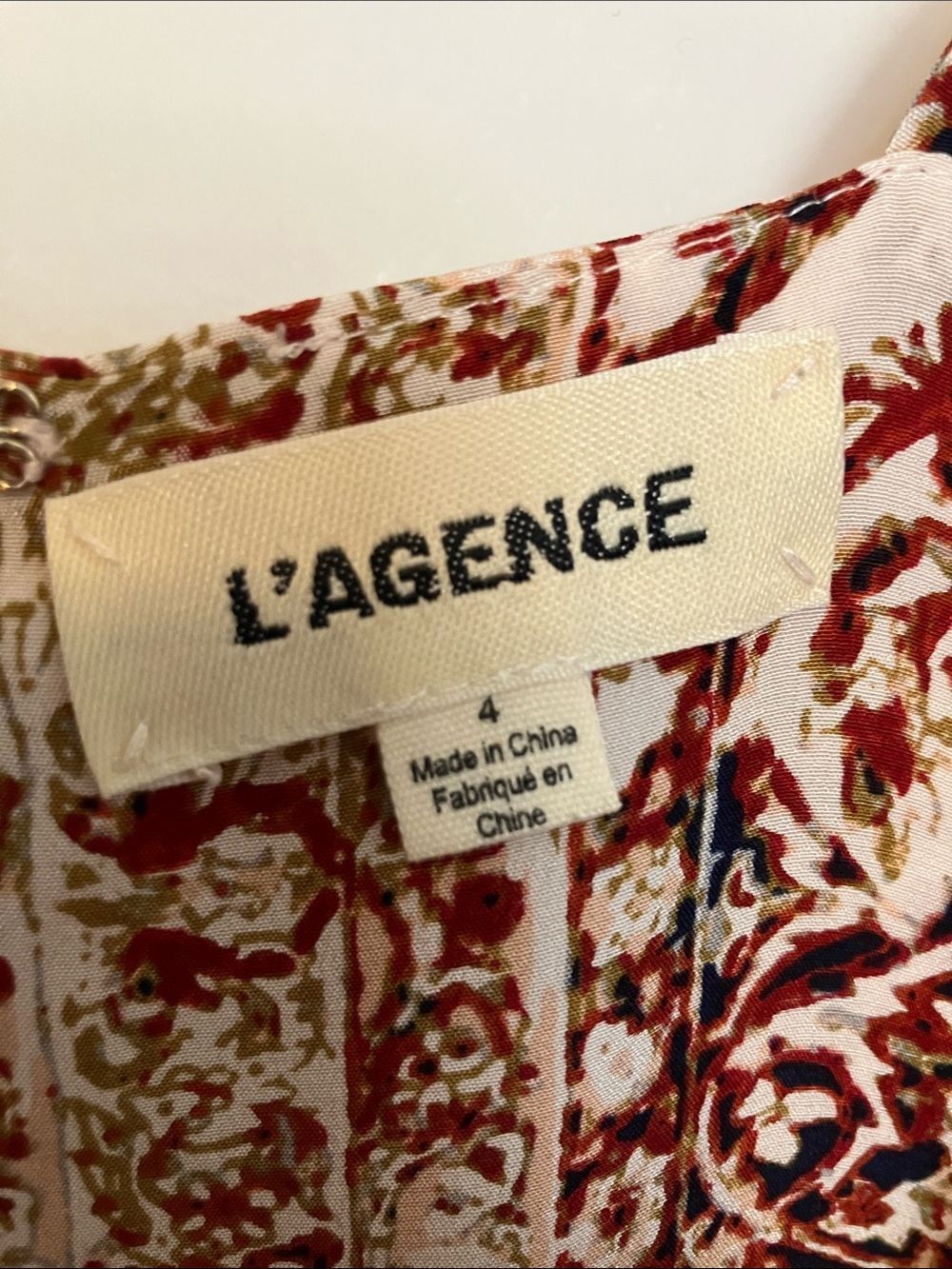 L'AGENCE Red and White Paisley V-Neck Maxi Dress - Picture 2 of 4